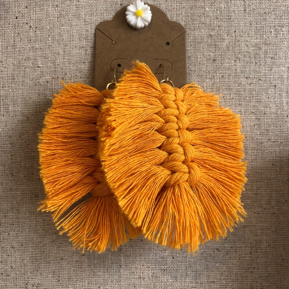 Mustang yellow macrame earrings